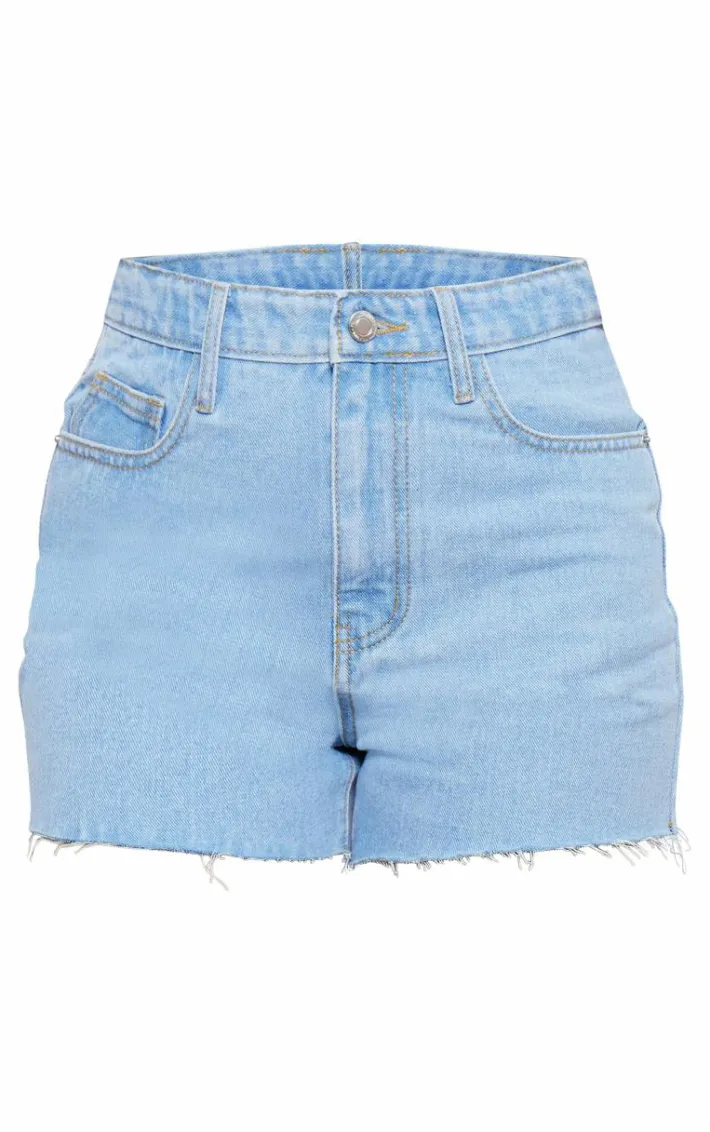 Tall Light Blue Wash Frayed Denim Shorts