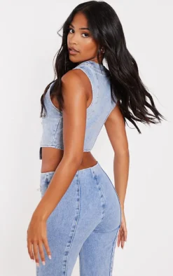 PrettyLittleThing Corsets*Tall Zip Detail Denim Corset Top