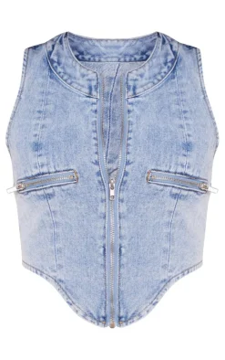 PrettyLittleThing Corsets*Tall Zip Detail Denim Corset Top