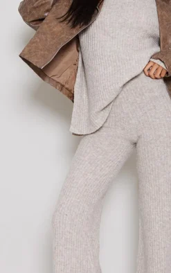 Best PrettyLittleThing Tall Light Luxe Rib Knit Wide Leg Pants Brown