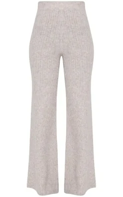 Best PrettyLittleThing Tall Light Luxe Rib Knit Wide Leg Pants Brown