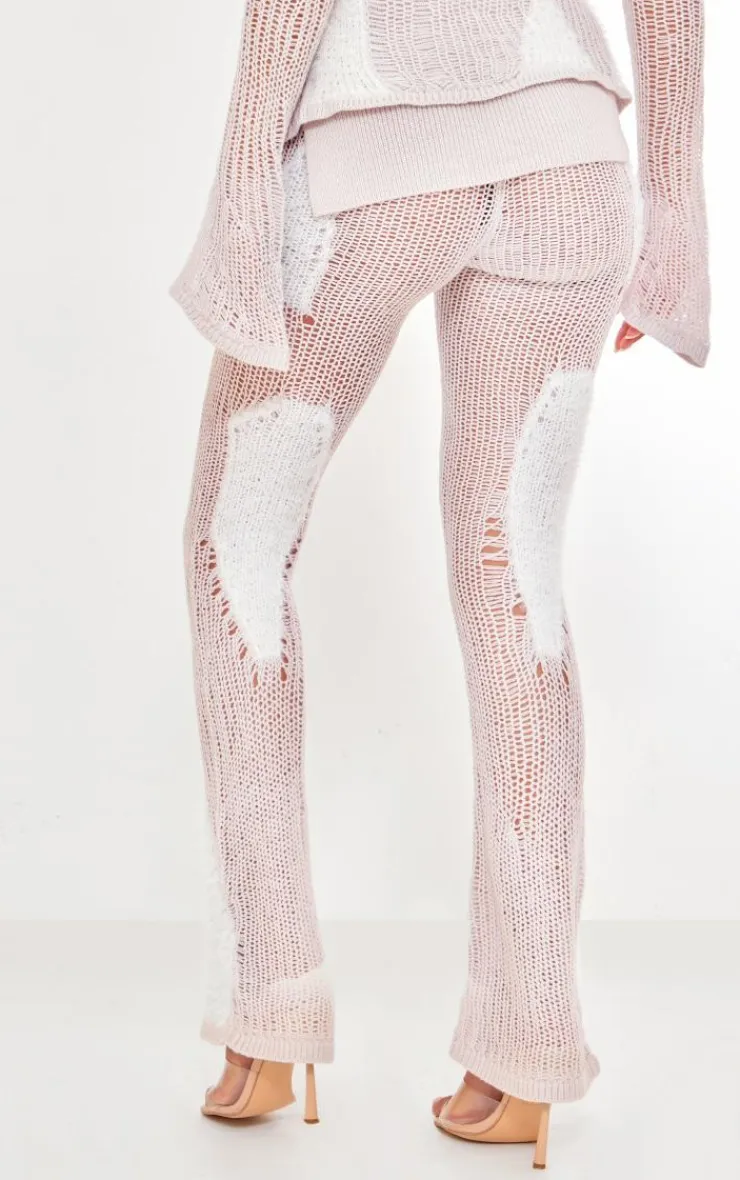 Hot PrettyLittleThing Tall Open Fluffy Knit Detail Pants Light Grey