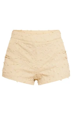 Hot PrettyLittleThing Tall Textured Micro Mini Shorts Light Khaki