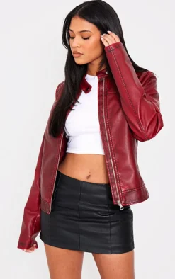 PrettyLittleThing Faux Leather Jackets*Tall Washed Faux Leather Oversized Seam Detail Jacket