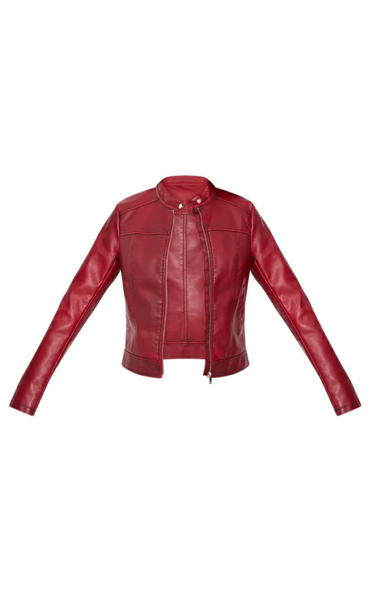PrettyLittleThing Faux Leather Jackets*Tall Washed Faux Leather Oversized Seam Detail Jacket