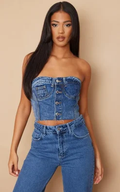 PrettyLittleThing Corsets*Tall Denim Button Up Corset Top