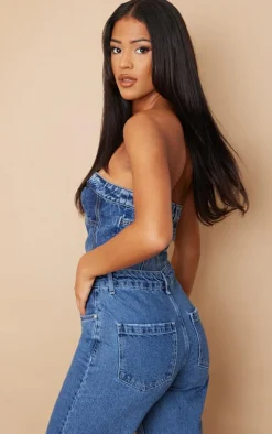 PrettyLittleThing Corsets*Tall Denim Button Up Corset Top