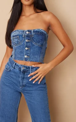 PrettyLittleThing Corsets*Tall Denim Button Up Corset Top