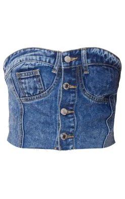 PrettyLittleThing Corsets*Tall Denim Button Up Corset Top