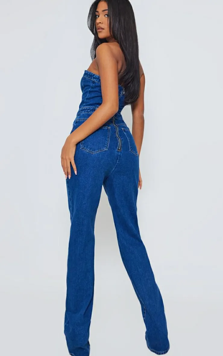 PrettyLittleThing Christmas Party Outfits*Tall Bandeau Straight Leg Denim Jumpsuit