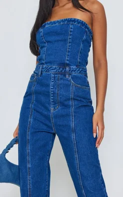 PrettyLittleThing Christmas Party Outfits*Tall Bandeau Straight Leg Denim Jumpsuit