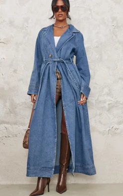 PrettyLittleThing Trench Coats*Tall Belt Detail Denim Trench Coat