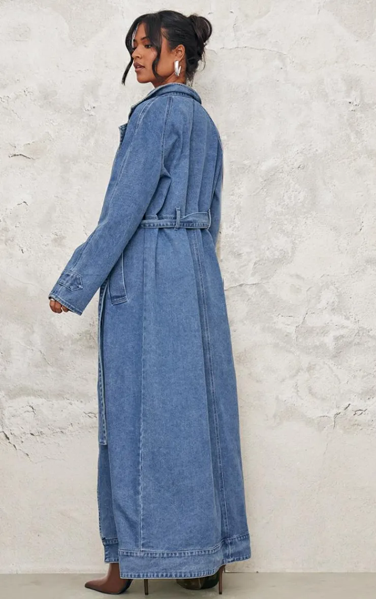 PrettyLittleThing Trench Coats*Tall Belt Detail Denim Trench Coat