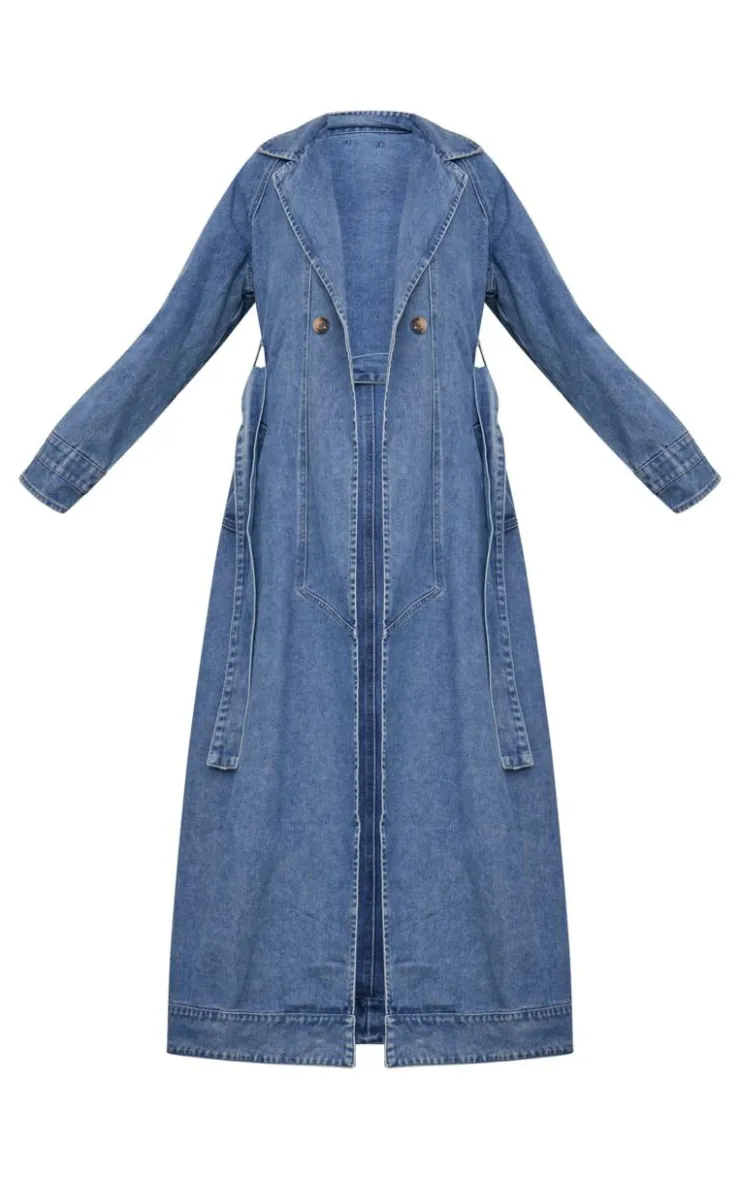 PrettyLittleThing Trench Coats*Tall Belt Detail Denim Trench Coat