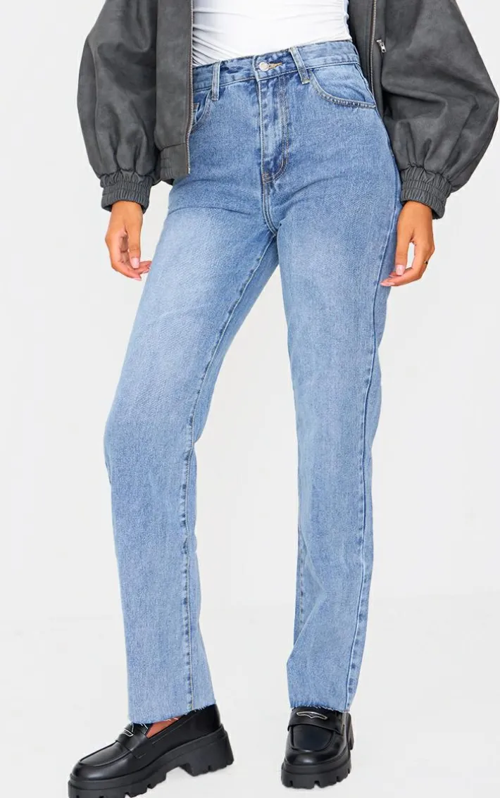 Tall Mid Blue Wash High Waist Long Leg Straight Leg Jeans