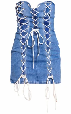 Tall Lace Up Detail Denim Mini Dress-PrettyLittleThing Hot