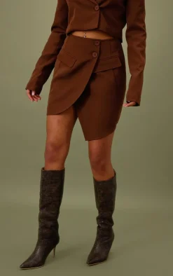 Discount PrettyLittleThing Tall Button Front Mini Skirt mocha brown