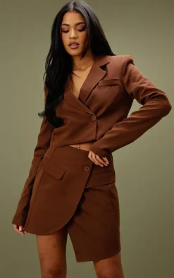 Discount PrettyLittleThing Tall Button Front Mini Skirt mocha brown