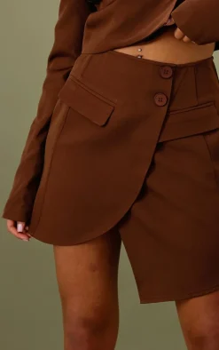 Discount PrettyLittleThing Tall Button Front Mini Skirt mocha brown