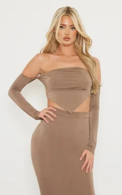 Outlet PrettyLittleThing Tall Midaxi Skirt mocha brown