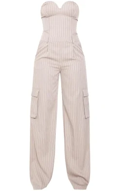 Tall Mocha Pinstripe Bandeau Wide Leg Jumpsuit