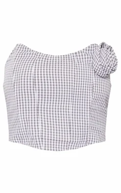 Hot PrettyLittleThing Tall Check Rose Detail Corset Top Monochrome
