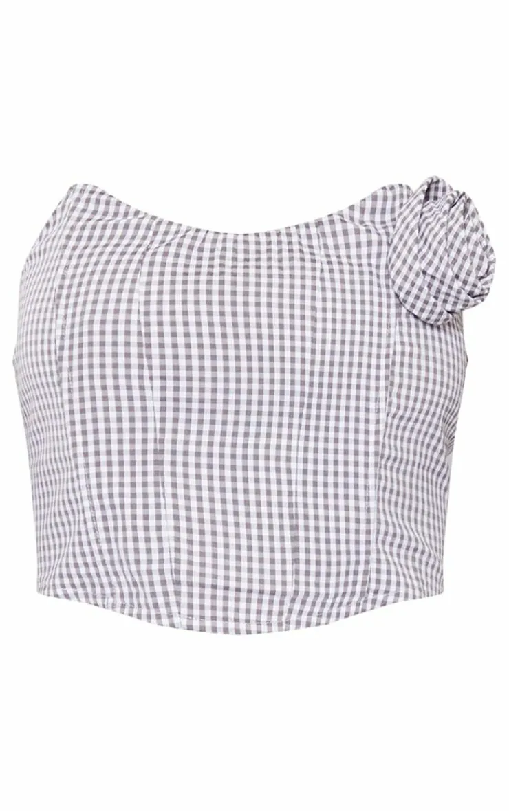 Hot PrettyLittleThing Tall Check Rose Detail Corset Top Monochrome