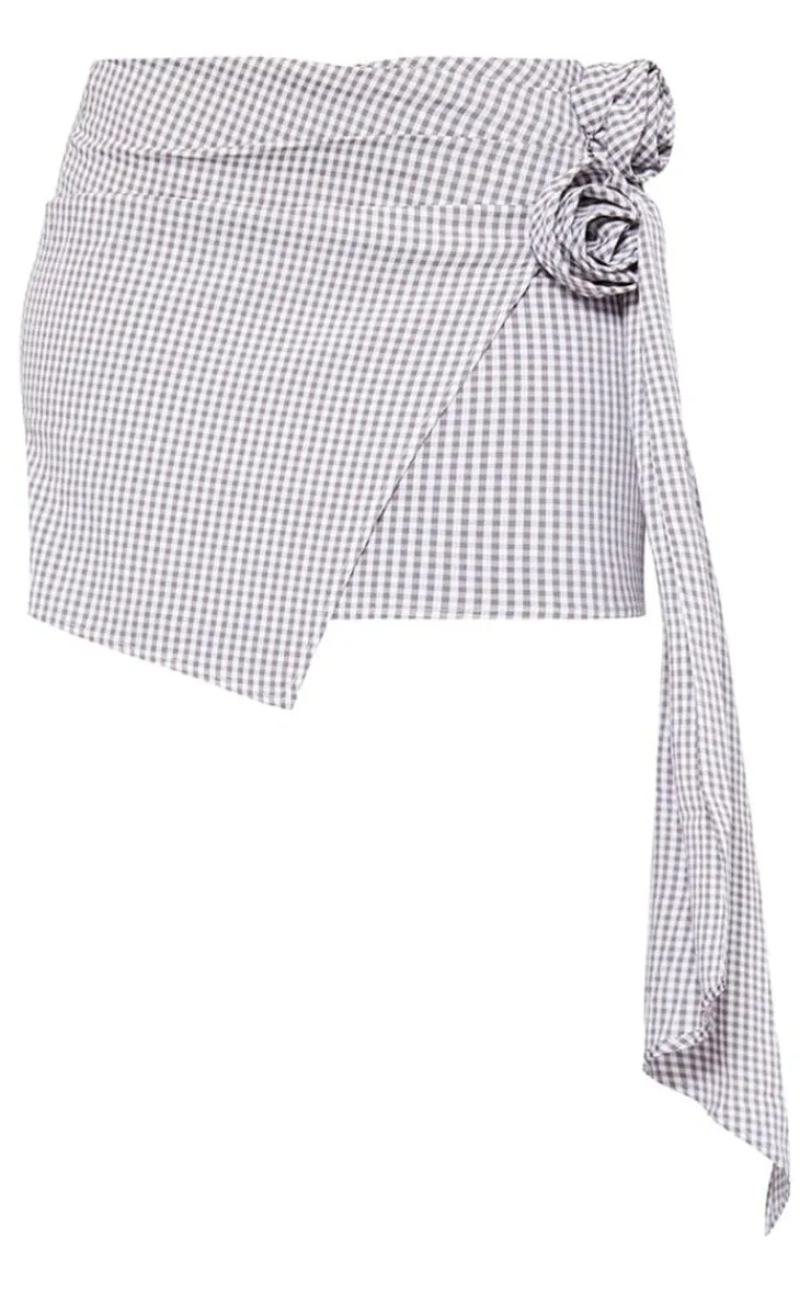 Sale PrettyLittleThing Tall Check Rose Detail Mini Skirt Monochrome