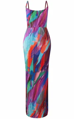 Tall Abstract Print Plisse Strappy Maxi Dress-PrettyLittleThing Online