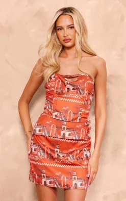 Hot PrettyLittleThing Tall Brown Printed Bandeau Corset Top Multi