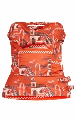 Hot PrettyLittleThing Tall Brown Printed Bandeau Corset Top Multi