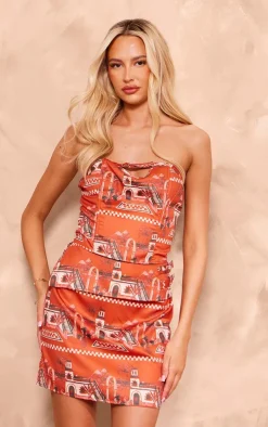 PrettyLittleThing Tall Brown Printed Mini Skirt Multi