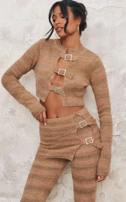 Clearance PrettyLittleThing Tall Buckle Detail Long Sleeve Knitted Top Multi