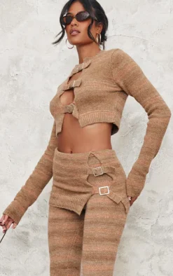 PrettyLittleThing Tall Buckle Detail Knitted Foldover Flares Multi