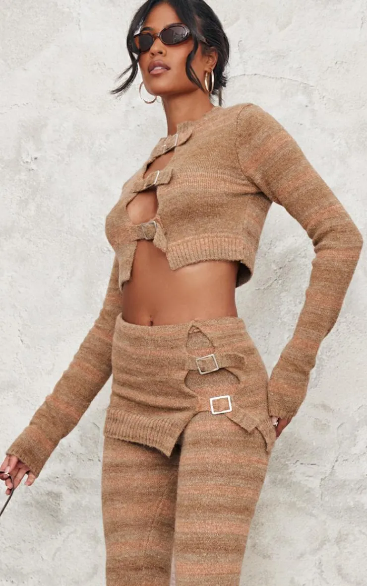PrettyLittleThing Tall Buckle Detail Knitted Foldover Flares Multi