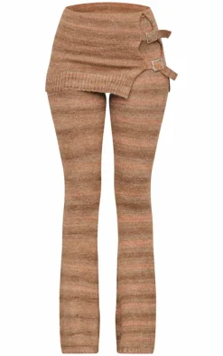 PrettyLittleThing Tall Buckle Detail Knitted Foldover Flares Multi