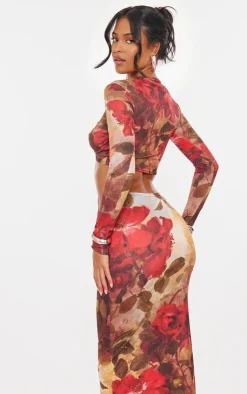 PrettyLittleThing Tall Floral Print Soft Touch Tie Front Top Multi