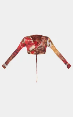 PrettyLittleThing Tall Floral Print Soft Touch Tie Front Top Multi