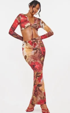 Online PrettyLittleThing Tall Floral Print Soft Touch Maxi Skirt Multi