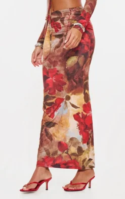Online PrettyLittleThing Tall Floral Print Soft Touch Maxi Skirt Multi