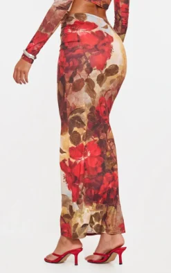 Online PrettyLittleThing Tall Floral Print Soft Touch Maxi Skirt Multi
