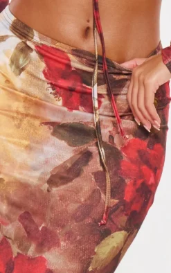 Online PrettyLittleThing Tall Floral Print Soft Touch Maxi Skirt Multi