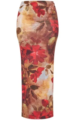 Online PrettyLittleThing Tall Floral Print Soft Touch Maxi Skirt Multi