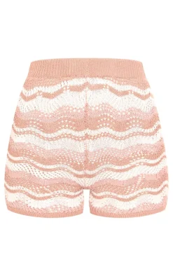Clearance PrettyLittleThing Tall Multi Open Knit Shorts Stone