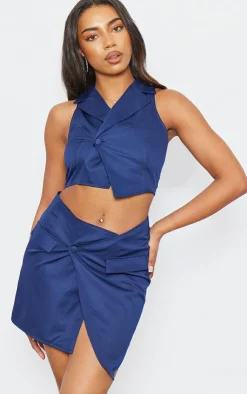 Discount PrettyLittleThing Tall Button Up Mini Skirt Navy
