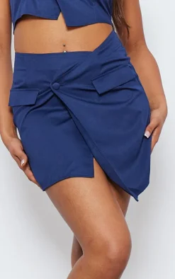 Discount PrettyLittleThing Tall Button Up Mini Skirt Navy