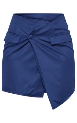 Discount PrettyLittleThing Tall Button Up Mini Skirt Navy