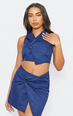 Discount PrettyLittleThing Tall One Button Vest Navy