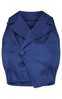 Discount PrettyLittleThing Tall One Button Vest Navy