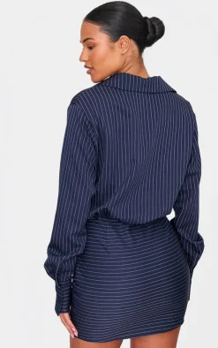Tall Pinstripe Shirt Ruched Mini Dress-PrettyLittleThing Discount
